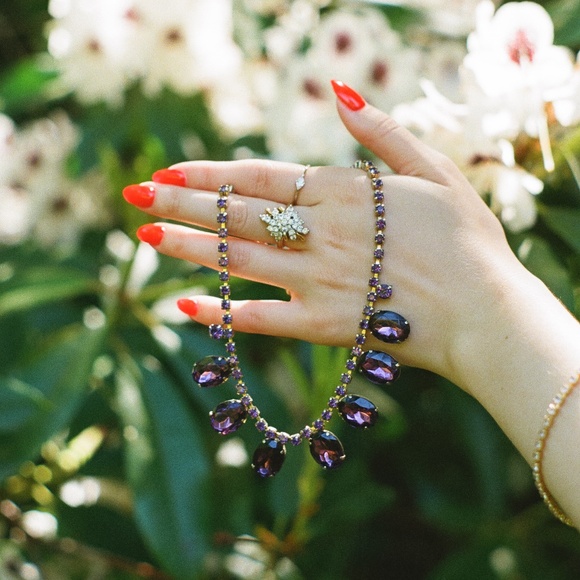 Vintage 1950s Large Purple Spinel Gemstone Necklace - Picture 2 of 10